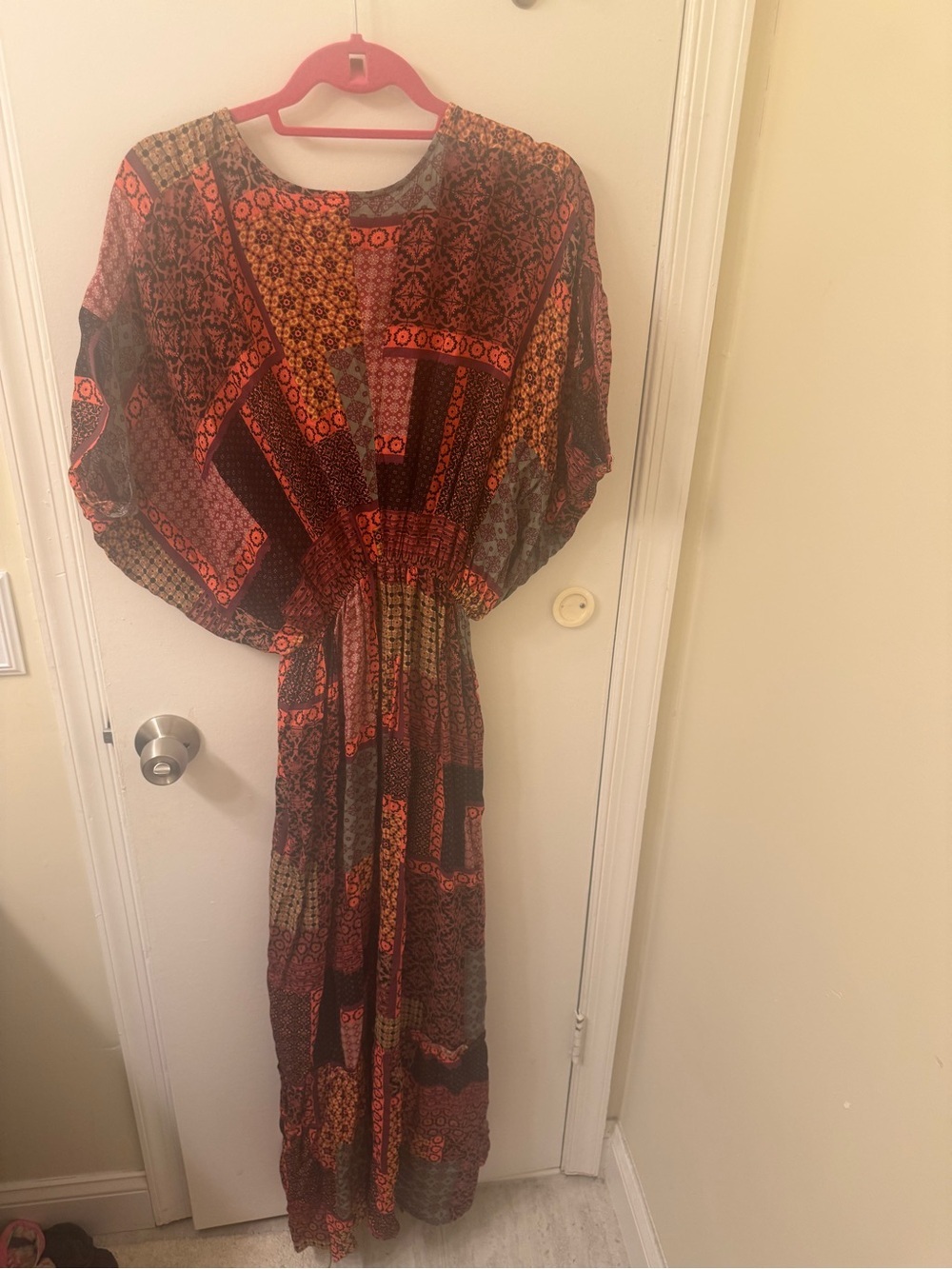 easel Patchwork Maxi Dress in Red and Black - Picture 5 of 7